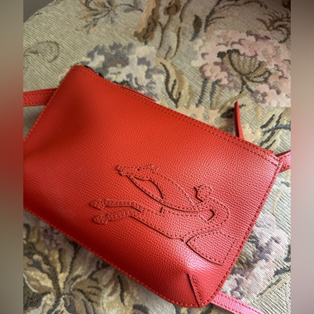 Longchamp leather burnt Orange Shoulder handBag bag small - Picture 3 of 14